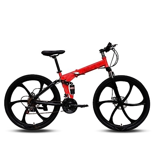 Bicicletas de montaña plegables : DIOTTI Bicicleta Plegable de 26 Pulgadas y 24 Pulgadas, Rueda de Seis Cuchillos, Freno de Disco de Bicicleta Amortiguador de Velocidad Variable roja, Bicicleta de montaña (24)
