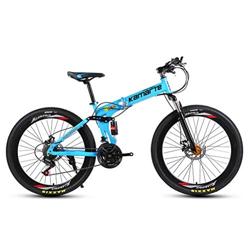 Bicicletas de montaña plegables : DOS Bicicleta de Montaña Bicicleta 27 Velocidad 26 Pulgadas Ruedas de Acero al Carbono Suspensión Dual Bicicleta Plegable, Blue