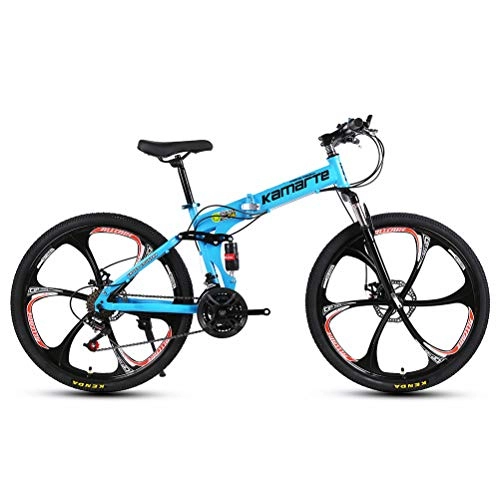 Bicicletas de montaña plegables : DOS Bicicleta de Montaña de 27 Velocidades Plegable Bicicleta de 26 Pulgadas Rueda Doble Bicicleta Plegable de Suspensión, Blue