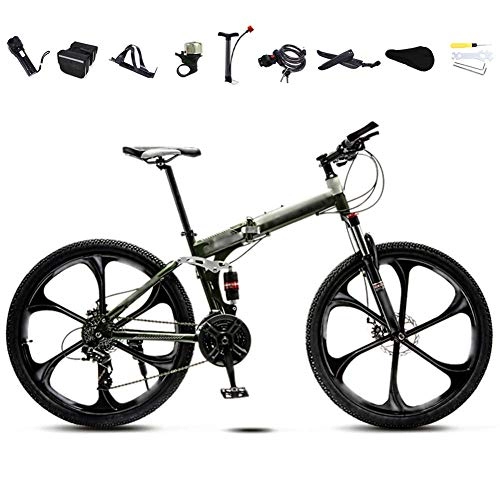 Bicicletas de montaña plegables : DSHUJC Bicicleta de cercanías Plegable Unisex de 26 Pulgadas, Bicicleta de montaña Plegable de 30 velocidades, Bicicletas de Velocidad Variable Todoterreno Doble Freno de Disco / Verde