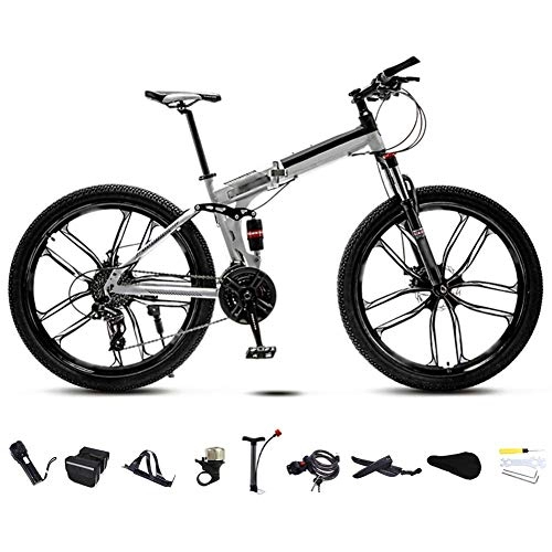 Bicicletas de montaña plegables : DSHUJC Bicicleta de Viaje Plegable Unisex de 26 Pulgadas, Bicicleta de montaña Plegable de 30 velocidades, Bicicletas de Velocidad Variable Todoterreno, Freno de Disco Doble / Blanco