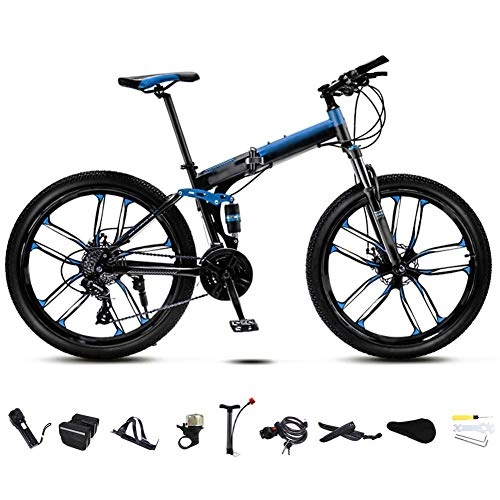 Bicicletas de montaña plegables : DSHUJC Bicicleta MTB de 24 Pulgadas, Bicicleta de Viaje Plegable Unisex, Bicicletas de Velocidad Variable Todoterreno para Hombres y Mujeres, Freno de Disco Doble, Azul