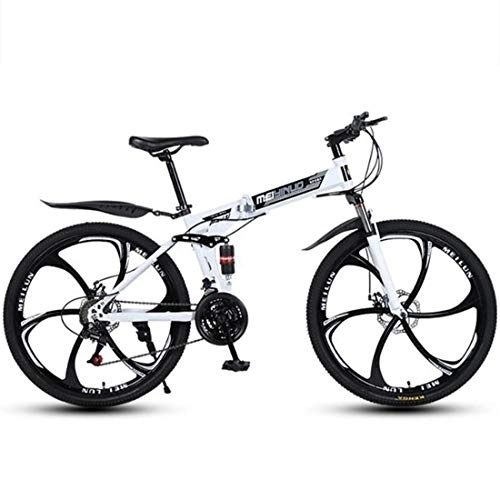 Bicicletas de montaña plegables : Dsrgwe Bicicleta de Montaña, Plegable Bicicleta de montaña, de Acero al Carbono Cuadro de la Bicicleta, con Doble Doble del Disco de Freno Suspensión (Color : White, Size : 27 Speed)