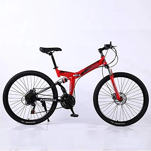 Bicicletas de montaña plegables : DULPLAY Estructura De Acero Suspensión Dual Frenos De Doble Disco Carreras Bicicleta De Suspensión, 24 Pulgadas Adulto Bicicleta De Suspensión, Plegable Bicicleta De Montaña Rojo 24", 24-Velocidad