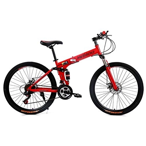 Bicicletas de montaña plegables : DULPLAY Horquilla De Suspensión Shock Absorpicn Bicicleta De Suspensión, Plegable Bicicleta De Suspensión para Adultos, Hombres's Plegable Bicicleta De Montaña Rojo 26", 27-Velocidad