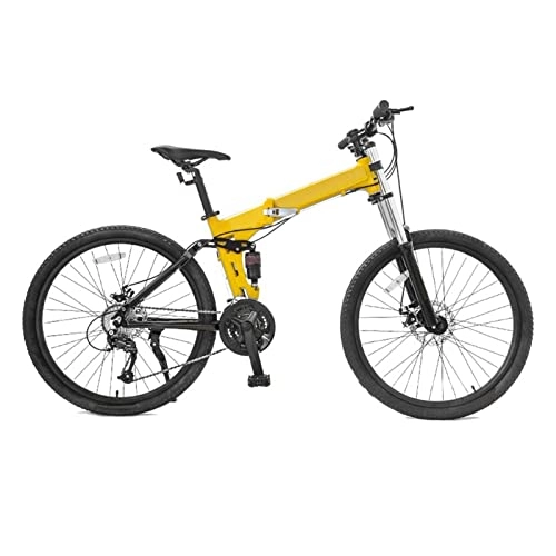 Bicicletas de montaña plegables : DXDHUB Diámetro de la rueda: 66 cm - 27 velocidades, bicicleta de montaña plegable para adultos, frenos de disco. (color: amarillo)