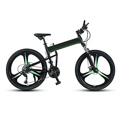 Bicicletas de montaña plegables : DXDHUB Diámetro de rueda de 24 / 26 / 27.5 pulgadas, bicicleta de montaña unisex de 27 velocidades, marco de aluminio, plegable, color verde oscuro