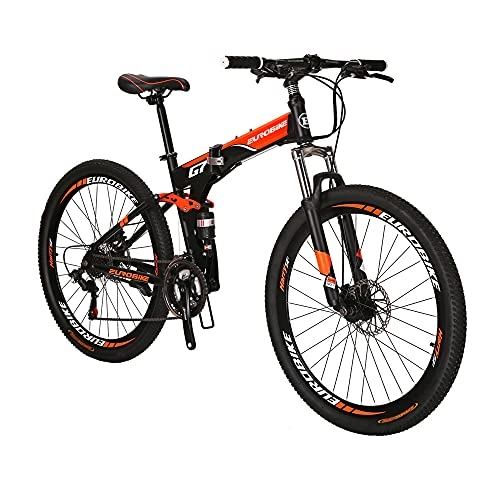 Bicicletas de montaña plegables : Eurobike Bicicleta de montaña plegable para adultos de 27.5 pulgadas para hombres Marco de bicicleta de acero de 18 pulgadas (naranja de rueda regular)