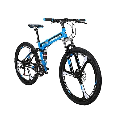 Bicicletas de montaña plegables : Eurobike G4 26 "bicicletas plegables Mag rueda bicicletas de montaña para adultos azul