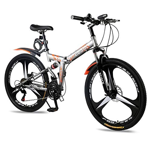 Bicicletas de montaña plegables : EUSIX X6 Bicicleta Hombre, Bicicleta Montaa 26 Pulgadas De Doble Freno Disco, Bicicleta Plegable 21 Velocidades Doble Suspensin (Gris)