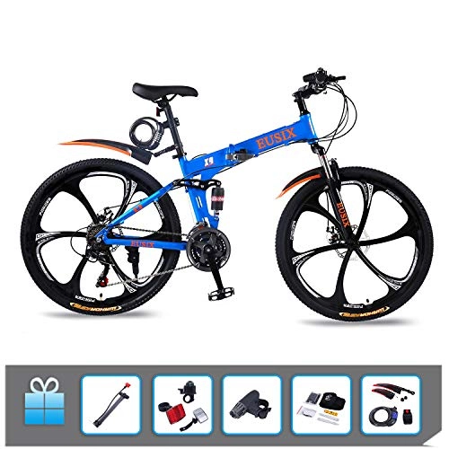 Bicicletas de montaña plegables : EUSIX X9 Bicicleta De Montaa De 26"para Hombres Y Mujeres, Bicicleta Plegable De Marco De Aluminio con Suspensin Y Equipo De 21 Velocidades.