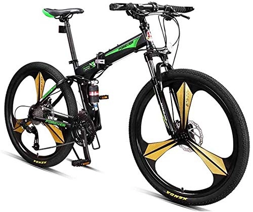 Bicicletas de montaña plegables : FANLIU Bicicletas 26 Pulgadas de montaña, 27 Overdrive Velocidad montaña Bicicleta de Pista, Marco Plegable de Acero de Carbono de Alta Rgidas de Bicicletas de montaña (Color : Green)