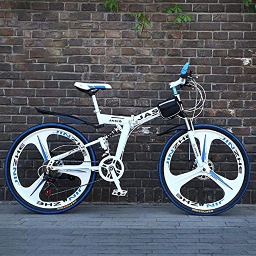 Bicicletas de montaña plegables : FMOPQ Mountain Bike Folding Bikes 24 Inch Double Disc Brake Full Suspension Anti-Slip Off-Road Variable Speed Racing Bikes for Men and Women 5-27 24Speed