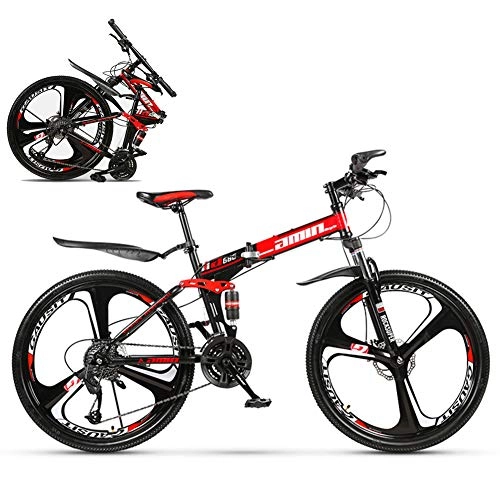 Bicicletas de montaña plegables : FXMJ 26 Pulgadas Plegables Bicicleta de montaña, Bicicletas de Carretera de suspensión Completa con Frenos de Disco, Bicicletas de MTB para Hombres / Mujeres, 24 Speed