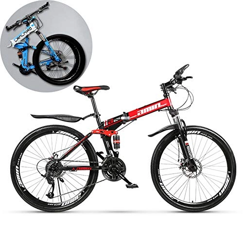 Bicicletas de montaña plegables : FXMJ Bicicleta de montaña Plegable 26 Pulgadas, Bicicleta de suspensión Completa para Adultos Ruedas Deportivas Doble Freno de Disco Marco de Aluminio MTB Bicicleta Urban, Rojo, 27 Speed