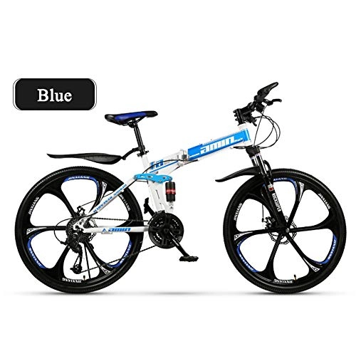 Bicicletas de montaña plegables : FXMJ Bicicletas de montaña 26 Pulgadas, Cuadro de suspensión Completa, Bicicleta de montaña con Freno de Doble Disco, Bicicleta de montaña para Hombre y Mujer Adultos, Azul, 21 Speed