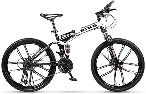 Bicicletas de montaña plegables : Gemmry 21 / 24 / 27 Velocidad Bicicleta de montaña 24 26 Pulgadas Bicicleta MTB Plegable con 10 Ruedas de Corte Amortiguador Delantero y Trasero Bicicleta de montaña, Negro White