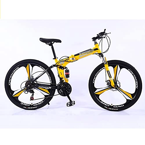 Bicicletas de montaña plegables : GWL Bicicleta Plegable para Adultos, 26 Pulgadas Bike Sport Adventure - Bicicleta para Joven, Mujer Mountain Bike, 21 velocidades / Amarillo