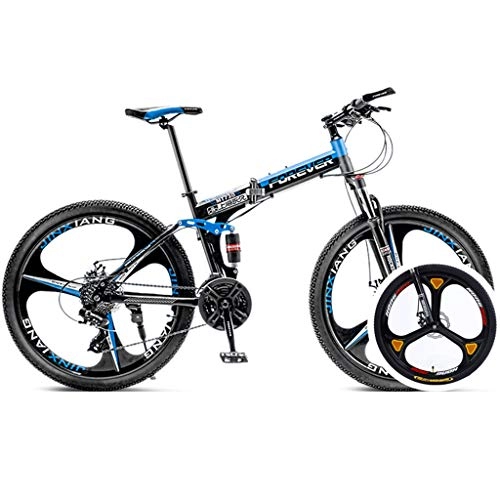 Bicicletas de montaña plegables : GWM Montaña de la Bicicleta Plegable Hombres Mujeres Estudiante Portable Adulto Tamaño Deporte al Aire Libre de la Bici Medio (Color : Blue, Size : 24 Speed)
