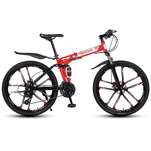 Bicicletas de montaña plegables : HEMSAK Bicicleta, Bicicleta de Montaña, Bicicleta de Sendero con Marco de Aluminio Ligero con Freno de Disco Doble de Suspensión, para Hombres, Mujeres y Adultos, Rojo