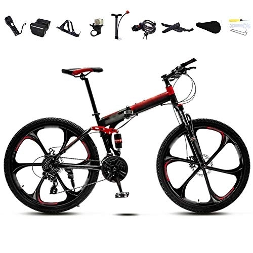 Bicicletas de montaña plegables : HFJKD Bicicleta de Viaje Plegable Unisex de 26 Pulgadas, Bicicleta de montaña Plegable de 30 velocidades, Bicicletas de Velocidad Variable Todoterreno, Freno de Disco Doble / Rojo