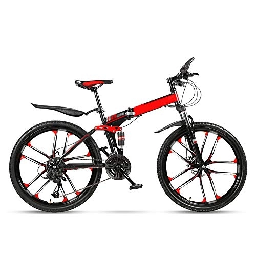Bicicletas de montaña plegables : HSRG Bicicleta de montaña plegable, 21 / 24 / 27 Speed antideslizante para adultos Double Shock Racing con 10 Cutter Wheel - 24 pulgadas