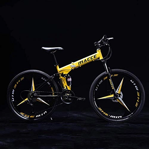 Bicicletas de montaña plegables : HUNDAN Bicicleta Plegable de 24 Pulgadas, Bicicleta para nios de 21 velocidades MTB, Bicicleta para nios, nias, Marco de Acero con Alto Contenido de Carbono, absorcin de Impactos amarilloB