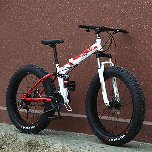 Bicicletas de montaña plegables : Hxl Bicicleta Fat Tire para Hombre Bicicleta de montaña Plegable Neumticos sobredimensionados de 26 Pulgadas Doble Freno de Disco Bicicleta Todoterreno de Cola Suave, Rojo, 27 Speed
