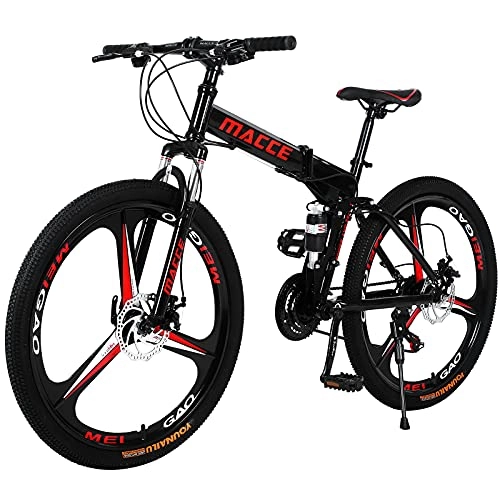 Bicicletas de montaña plegables : Hyhome Bicicletas de montaña plegables para adultos, ruedas de 26 pulgadas, 3 radios de 27 velocidades, bicicleta de freno de disco dual para hombres y mujeres (Blcak)