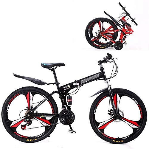Bicicletas de montaña plegables : HZYD Bicicleta Plegable MontaA 24 Speed Steel Frame Doble AbsorciN De Impactos Bicicleta 24 / 26 Pulgadas, Black, 26 Inches