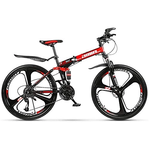 Bicicletas de montaña plegables : JHKGY Bicicleta Plegable, Bicicleta De Montaña De 24 / 26 Pulgadas con Suspensión Completa, Bicicleta Doble De Freno De Disco para Adultos, Rojo, 24 Inch 24 Speed