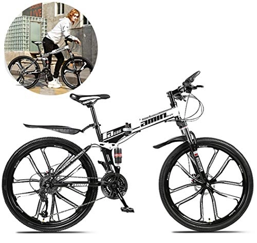 Bicicletas de montaña plegables : Jjwwhh Adulto Bicicleta de montaña Plegable, Bicicletas de Doble Disco de Freno, Bicicletas 26" Cuadro Acero, Propsito General Mujer Hombre, 24-Speed / Negro