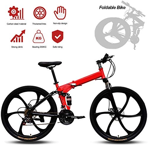 Bicicletas de montaña plegables : Jjwwhh Adultos Plegable Mountain Bike Bicicletas de Amortiguador porttil Boy Adultos y Hombre Kit Chica de la Bicicleta de la Bicicleta / Red