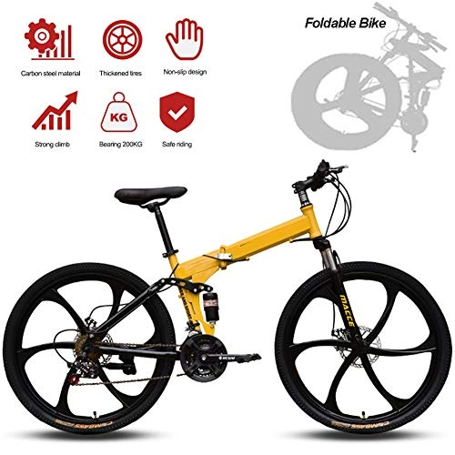 Bicicletas de montaña plegables : Jjwwhh Adultos Plegable Mountain Bike Bicicletas de Amortiguador portátil Boy Adultos y Hombre Kit Chica de la Bicicleta de la Bicicleta / Amarillo