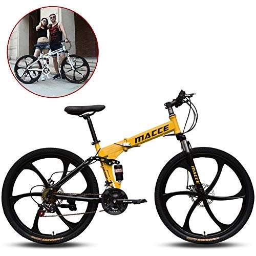 Bicicletas de montaña plegables : Jjwwhh Plegable Adulto Mountain Bike Bicicletas de Amortiguador portátil Boy Adultos y Chica de la Bicicleta de la Bicicleta / Amarillo
