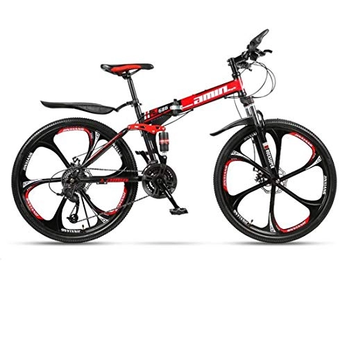 Bicicletas de montaña plegables : JLASD Bicicleta Montaa Bicicleta De Montaa, Bicicletas Plegables Hardtail, Doble Disco De Freno Y Doble Suspensin, Chasis De Acero Al Carbono (Color : Red, Size : 24-Speed)