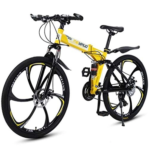 Bicicletas de montaña plegables : JLASD Bicicleta Montaa Plegable Bicicletas De Montaa De 26 '' Unisex Ligero De Carbono Marco De Acero Suspensin 21 / 24 / 27 Velocidad del Freno De Disco Completa (Color : Yellow, Size : 21speed)
