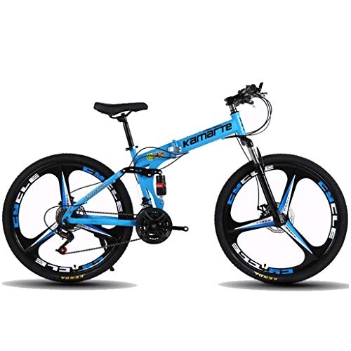 Bicicletas de montaña plegables : JLASD Bicicleta Montaña Bicicletas De Montaña 26 '' Estructura Ligera De Acero Al Carbono 21 / 24 / 27 Velocidad del Freno De Disco De Doble Suspensión Unisex (Color : Blue, Size : 21speed)