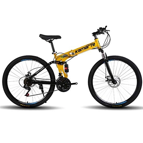 Bicicletas de montaña plegables : JLASD Bicicleta Montaña Bicicletas De Montaña Unisex 26 '' Estructura Ligera De Acero Al Carbono 21 / 24 / 27 Velocidad del Freno De Disco De Doble Suspensión (Color : Yellow, Size : 27speed)
