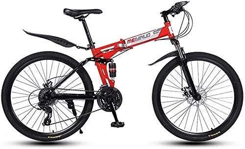 Bicicletas de montaña plegables : KRXLL 26In Bicicleta de montaña de 24 velocidades para Adultos Ligero Suspensión Completa Cuadro Suspensión Horquilla Freno de Disco-Rojo