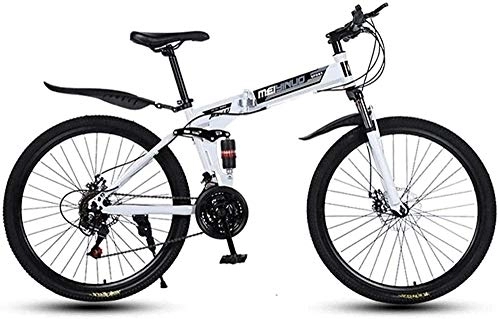 Bicicletas de montaña plegables : KRXLL Bicicleta de montaña de 26 Pulgadas y 27 velocidades para Adultos Peso Ligero Aluminio Suspensión Completa Marco Suspensión Horquilla Freno de Disco