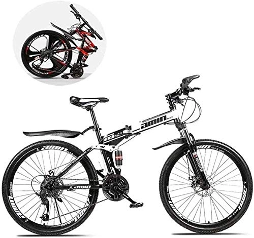 Bicicletas de montaña plegables : KRXLL Mountain Bikes Plegable 24 Pulgadas de Doble amortiguación 21 / 24 / 27 Velocidad de una Rueda Variable-si_21 velocidades