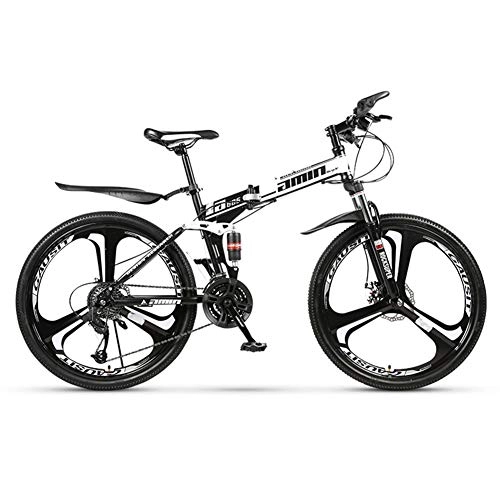 Bicicletas de montaña plegables : KXDLR 26" Frenos 3-Spokewheels Bicicleta De Montaña Daul Disco 24 para Hombre De Velocidad De Bicicletas De Doble Suspensión De La Bici, Blanco