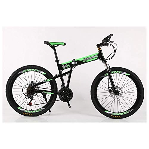Bicicletas de montaña plegables : KXDLR Bici de montaña Plegable 21-30 Velocidades de Bicicletas Tenedor de suspensión MTB Marco Plegable 26" Ruedas con Frenos de Doble Disco, Verde, 27 Speed