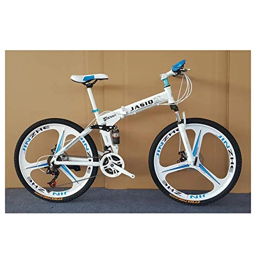 Bicicletas de montaña plegables : KXDLR MTB 24 De Velocidad De Bicicletas De 26" De Doble Suspensión para Hombre Bicicletas Frenos De Doble Disco Bicicleta Plegable, Blanco