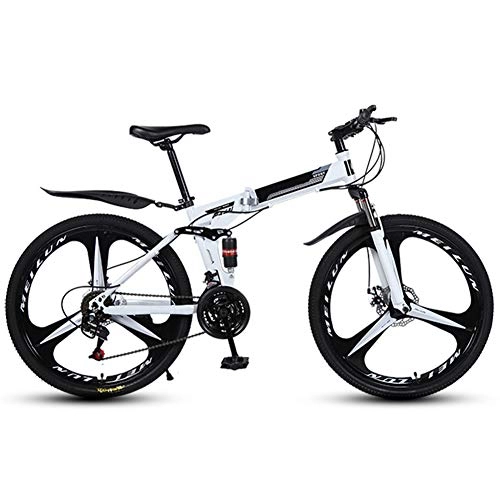 Bicicletas de montaña plegables : KXDLR Suspensión Plegable Bicicleta De Montaña 21 Full Speed ​​Doble Freno De Disco De Bicicletas De 26" para Hombre De Acero De Alto Carbono Marcos, Blanco