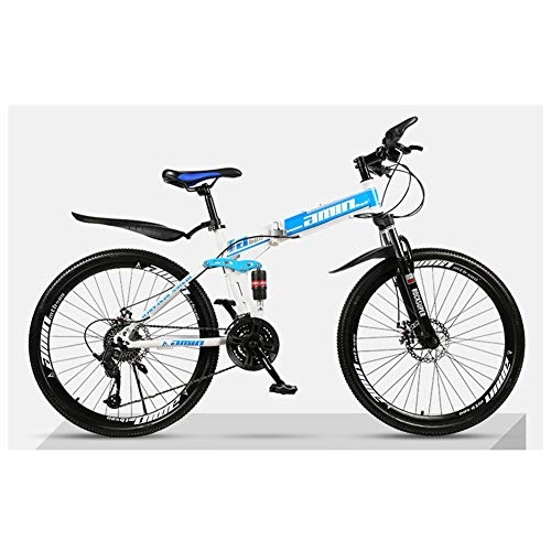 Bicicletas de montaña plegables : KXDLR Suspensión Plegable Bicicleta De Montaña 30 De Velocidad De Bicicletas Completa De Bicicletas Marco Plegable 26" Ruedas De Radios, Azul