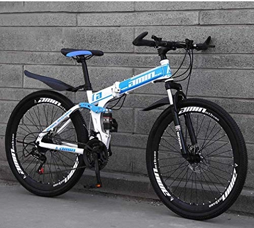 Bicicletas de montaña plegables : Las bicicletas de montaña bicicleta plegable, suspensión de 26 pulgadas de 27 velocidades doble freno de disco completo antideslizante, estructura ligera de aluminio, Suspensión Tenedor, Azul, A MAMIN