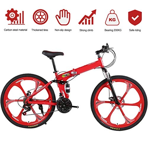 Bicicletas de montaña plegables : LCAZR Bicicleta de montaña Bicicleta para Adultos, Cuadro de Acero de Alto Carbono, Bicicletas de montaña rígidas Todo Terreno, Unisex Adulto / Red
