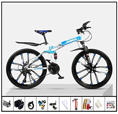 Bicicletas de montaña plegables : LCAZR Bicicleta Plegable Urbana, Las Bicicletas de los Hombres y de Las Mujeres Road, Bicicleta de montaña MTB, Doble Freno Disco, Full Suspension, Unisex Adulto / Blue